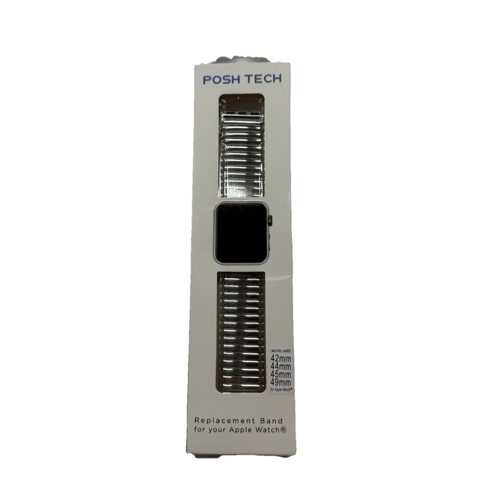 Posh Tech Stainless Steel Apple Watch Band 42 44 45 49mm Silver Adjustable Strap